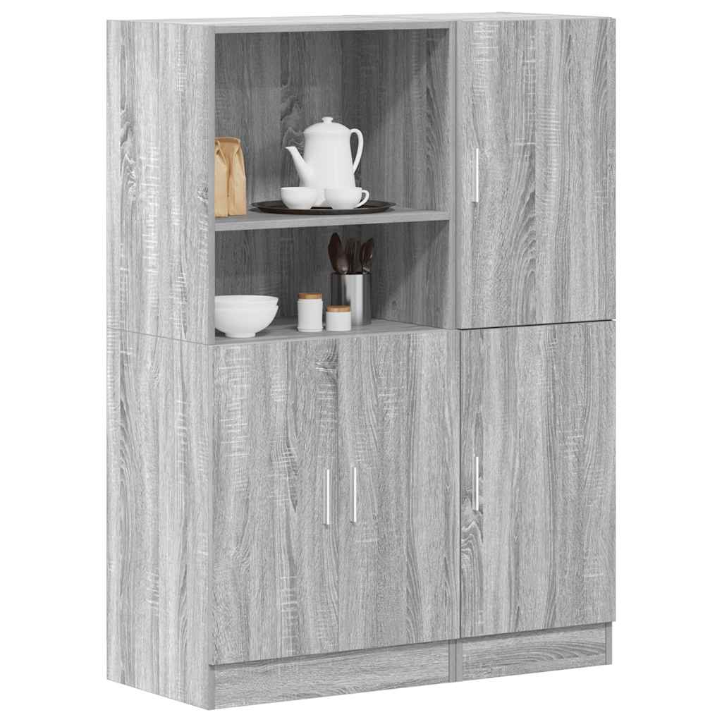2 Piece Kitchen Cabinet Set Engineered Wood Grey sonoma