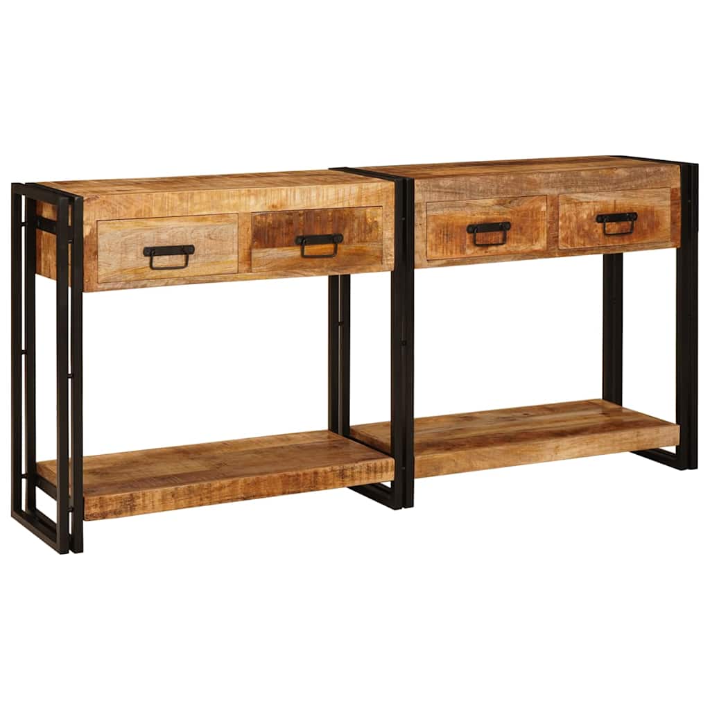 Console Tables 2 pcs Brown 161 x 33 x 75 cm 160 cm Solid rough mango wood