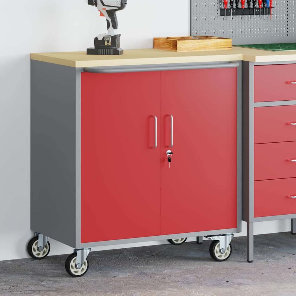 Trolley Rolling Workbench and Grey 75 x 45 x 85 cm Red with 1 shelf