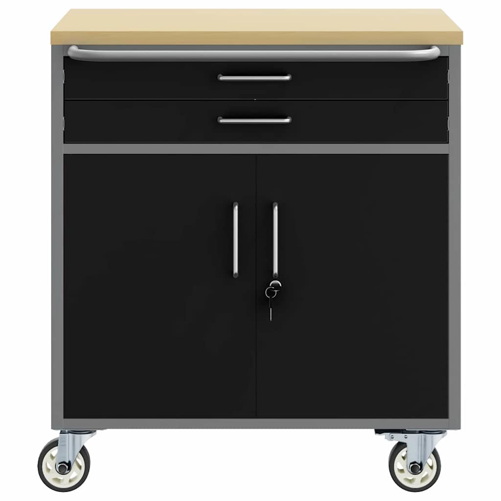 Trolley Rolling Workbench and Grey 75 x 45 x 85 cm Black with 2 drawers
