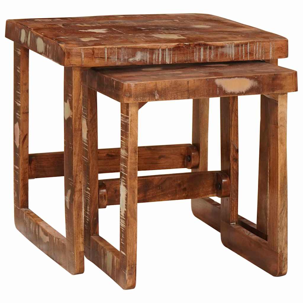 vidaXL Nesting Tables 2 pcs Brown 46 x 46 x 45 cm Solid Reclaim Wood 3