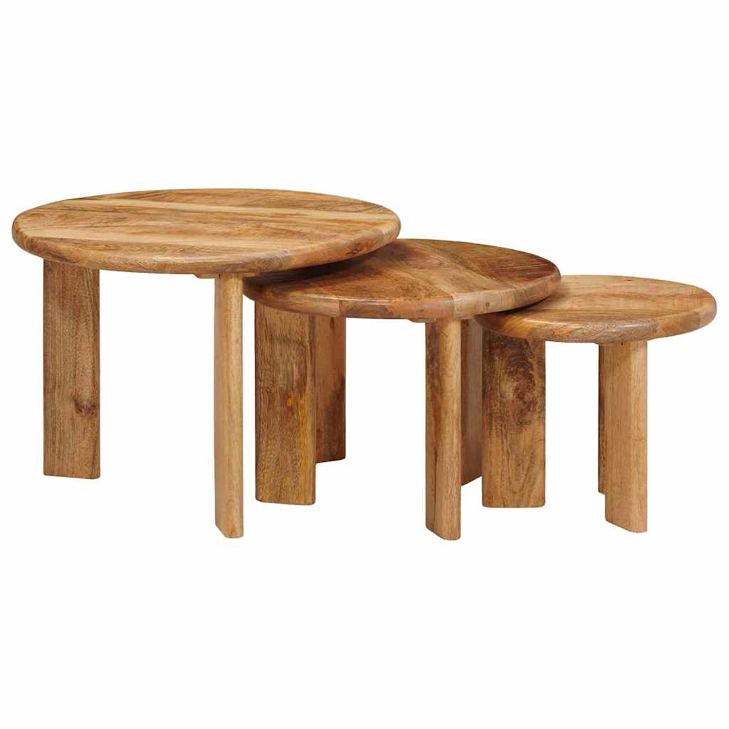vidaXL Nesting Coffee Tables 3 pcs Brown Ø 54 x 40 cm Solid Mango Wood 2