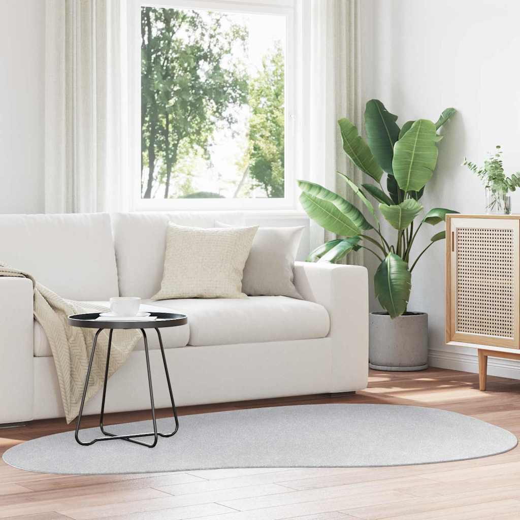 Carpet HUARTE Polyester Oval-wave Edge Length 200 cm Grey 140 cm