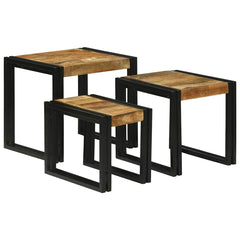 Nesting Table 3 pcs Brown and Black 50 x 40 x 45 cm Solid rough mango wood Big (50 cm) +medium +small