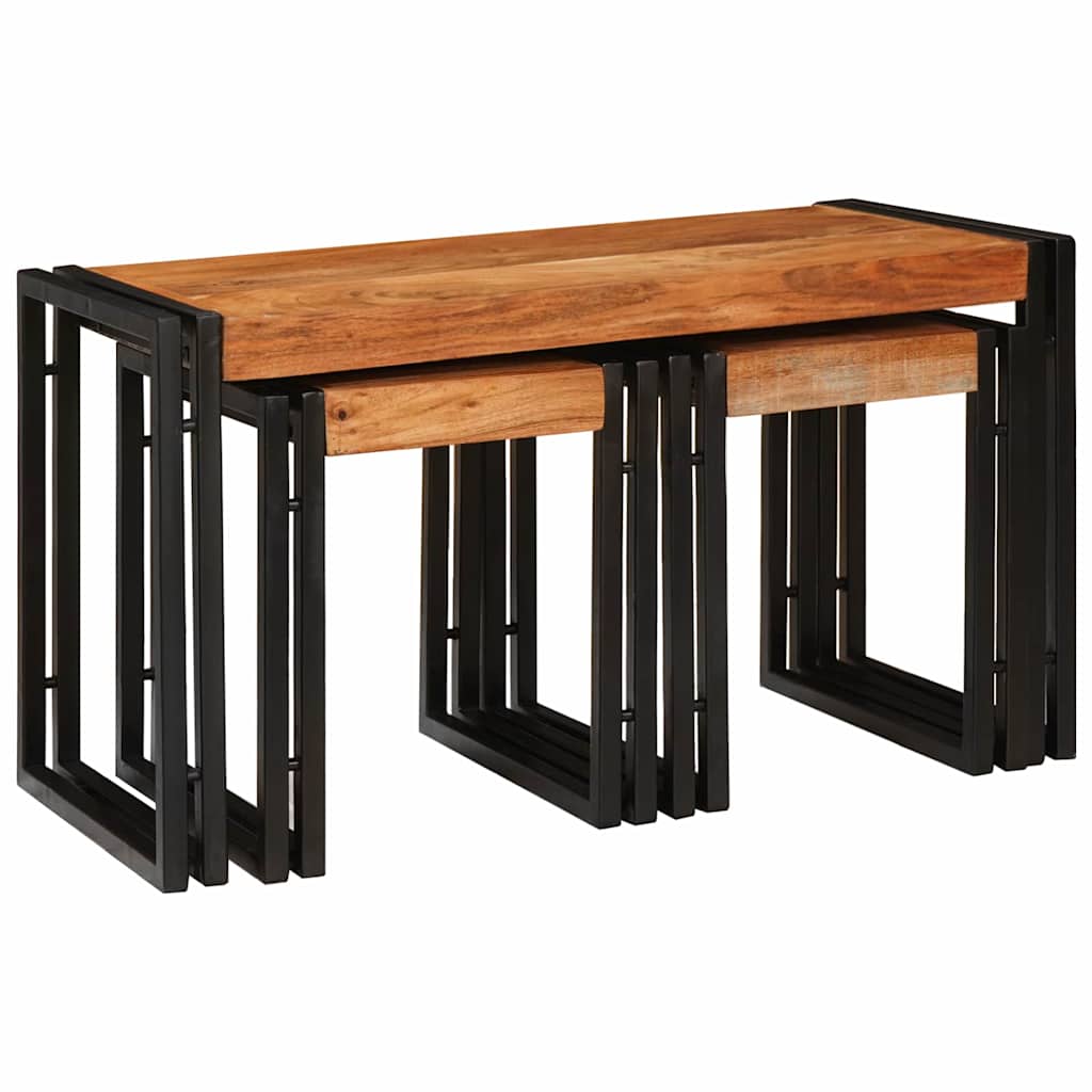 Nesting Table 3 pcs Brown and Black 50 x 40 x 45 cm Solid acacia wood Big (82 cm) +2x medium