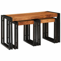 Nesting Table 3 pcs Brown and Black 50 x 40 x 45 cm Solid acacia wood Big (82 cm) +2x medium
