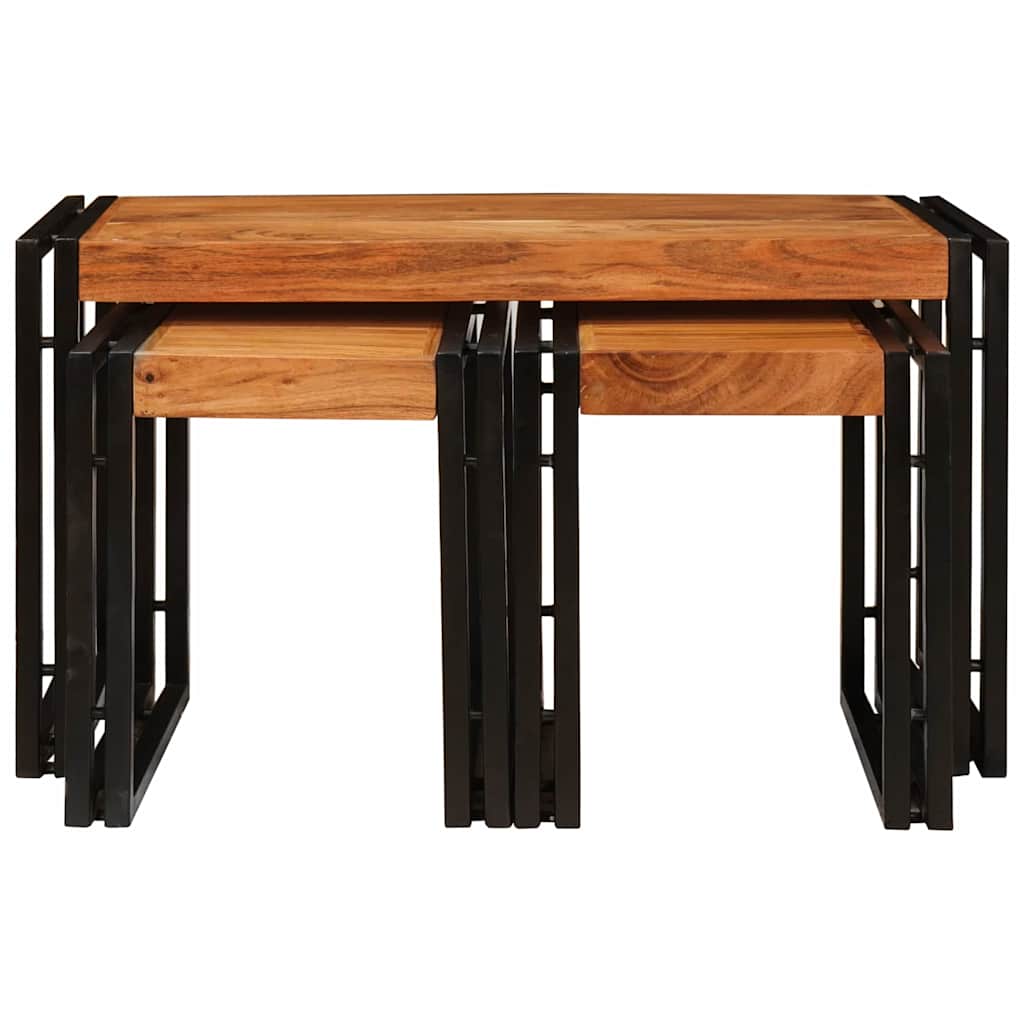 Nesting Table 3 pcs Brown and Black 50 x 40 x 45 cm Solid acacia wood Big (82 cm) +2x medium