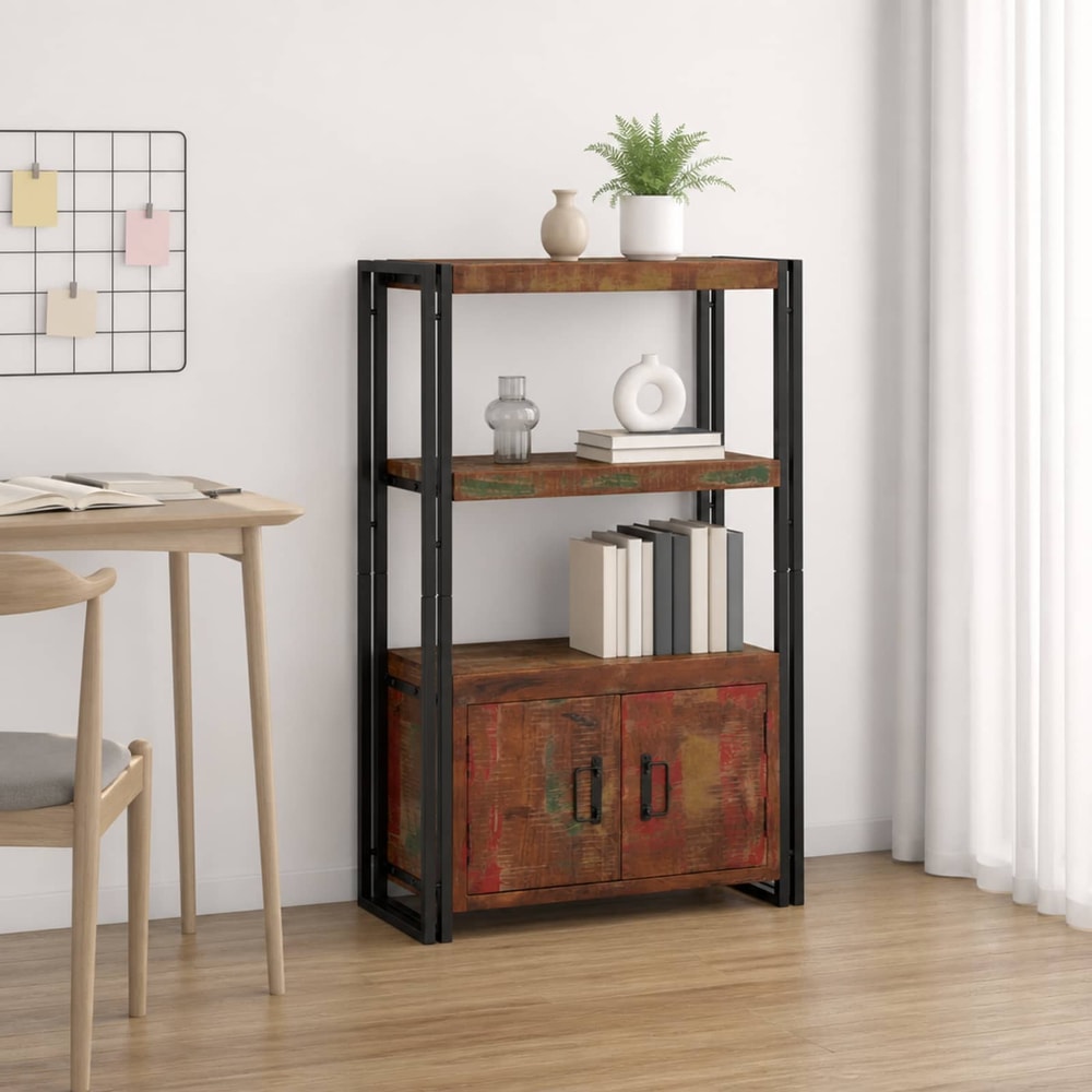 vidaXL Bookshelf with Doors Brown Solid Reclaimed Wood and Metal 1