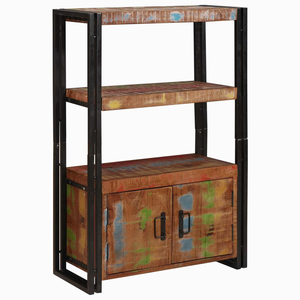 vidaXL Bookshelf with Doors Brown Solid Reclaimed Wood and Metal 4