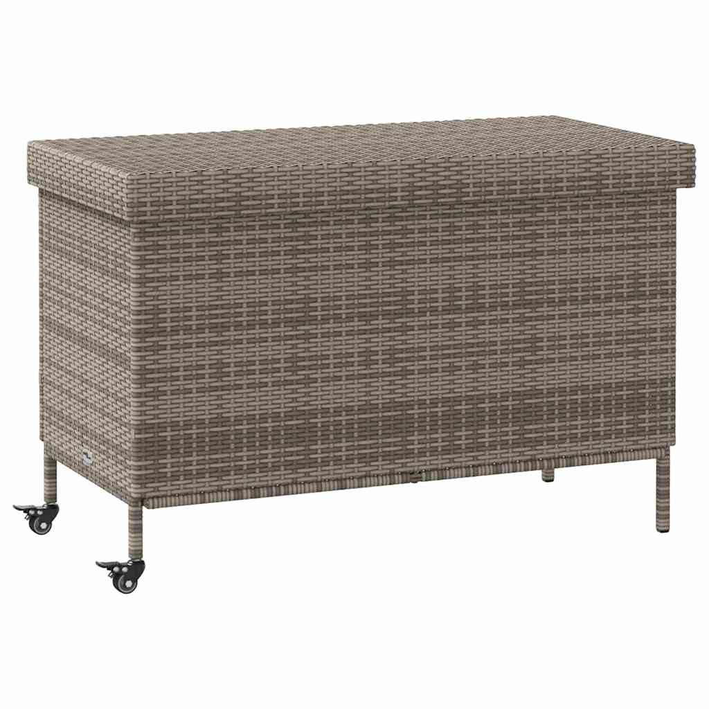 vidaXL Garden Storage Box with Wheels Grey 110x55x73 cm Poly Rattan 2