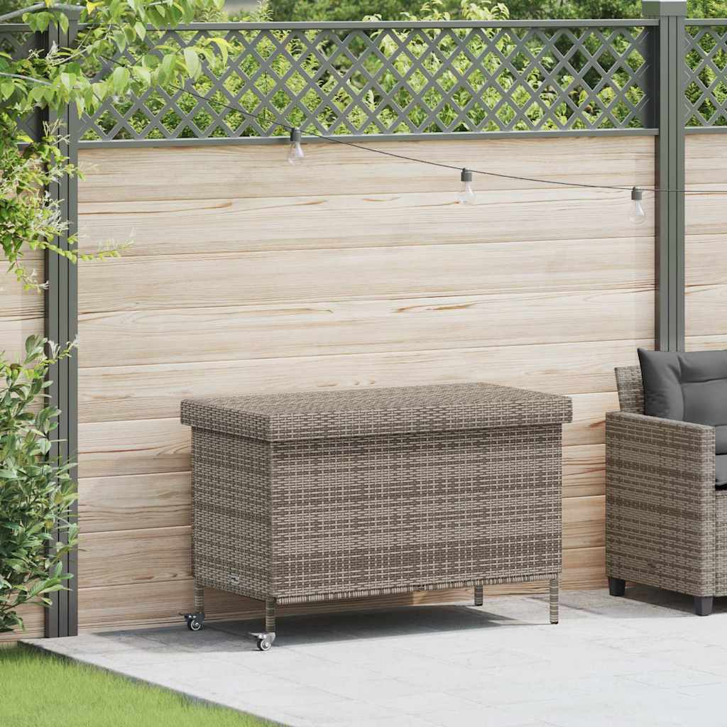 vidaXL Garden Storage Box with Wheels Grey 110x55x73 cm Poly Rattan 1