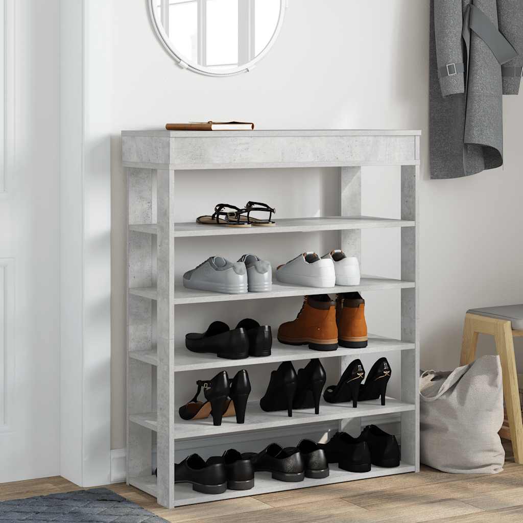 vidaXL Shoe Rack Concrete Oak 80x30x98 cm Engineered Wood 3