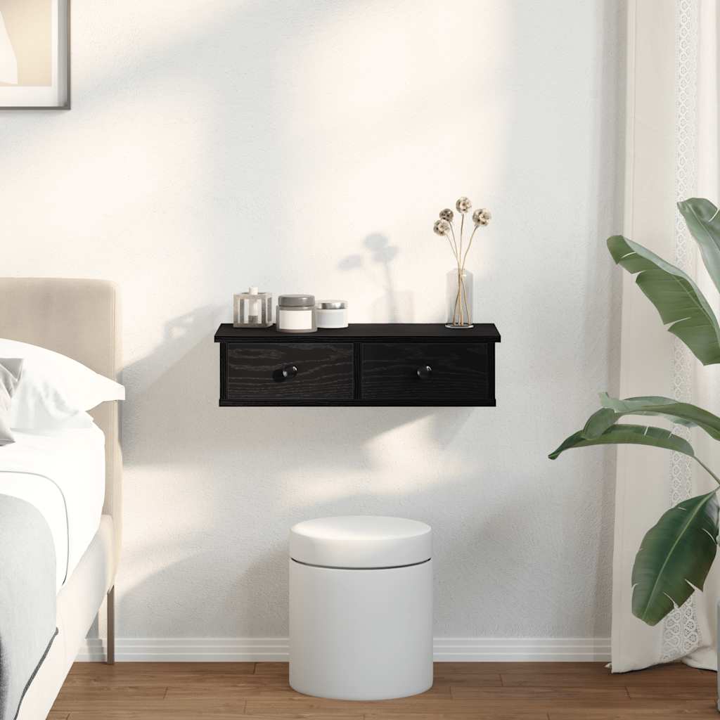 vidaXL Wall Shelf with Drawers Black 60x28x15 cm Engineered Wood 3