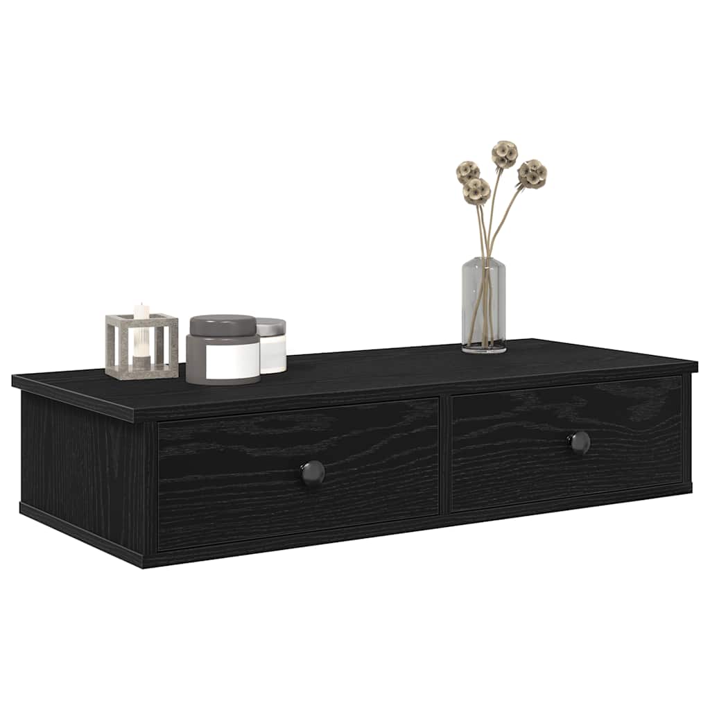 Wall Shelf with Drawers 80x34x17 cm Engineered Wood Width 80 cm Black