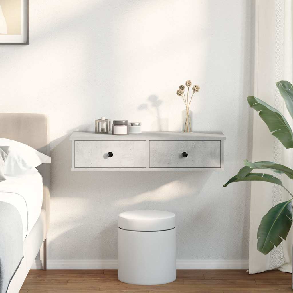 Wall Shelf with Drawers 80x34x17 cm Engineered Wood Width 80 cm Concrete grey