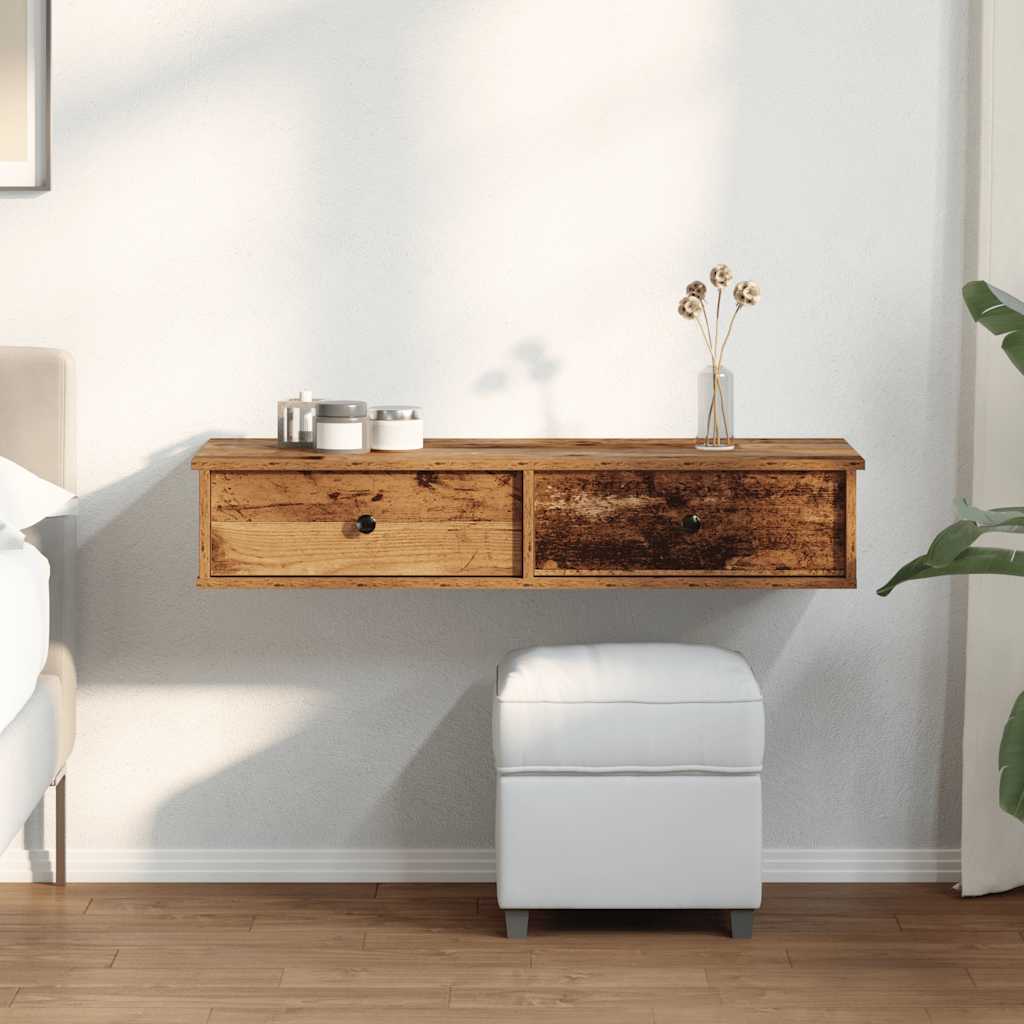 vidaXL Wall Shelf with Drawers Old Wood 100x37.5x19 cm Engineered Wood 3