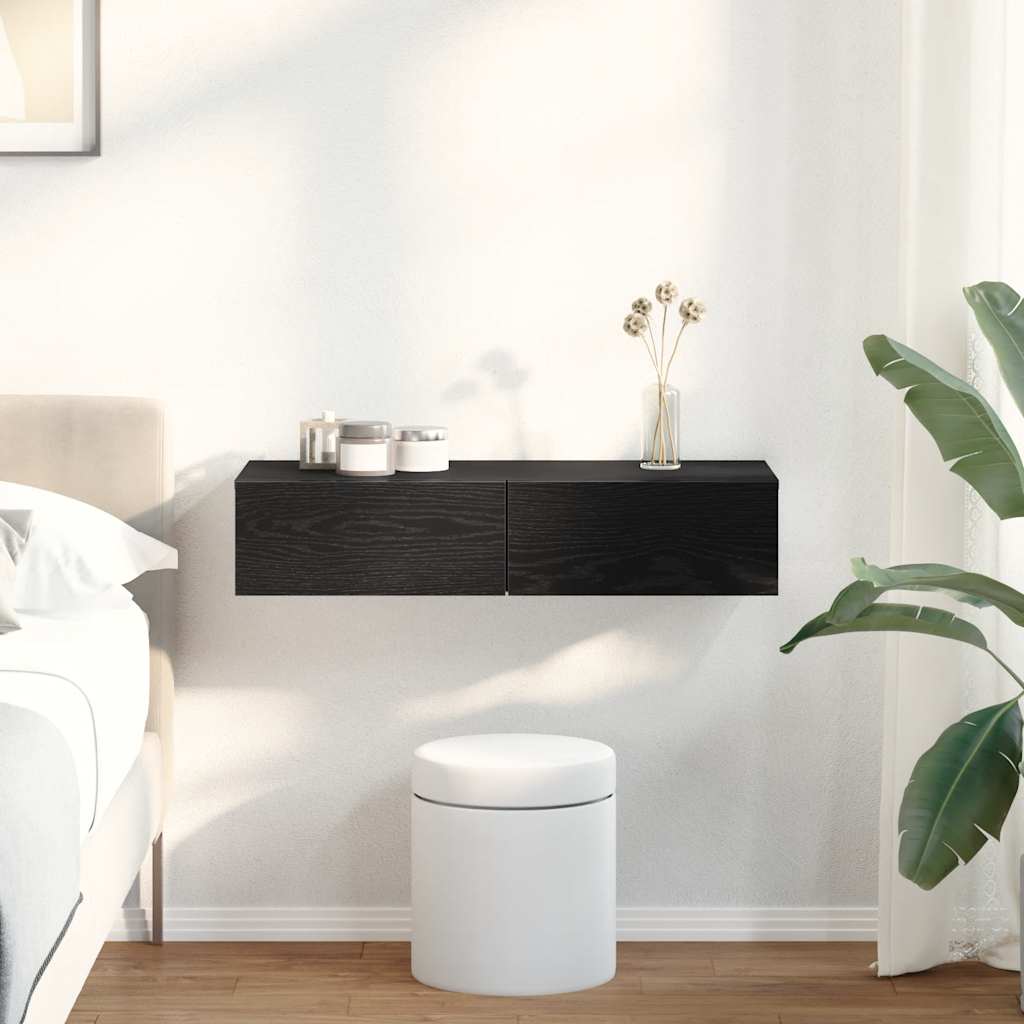 Wall Shelf with Drawers 80x33x17 cm Engineered Wood Black