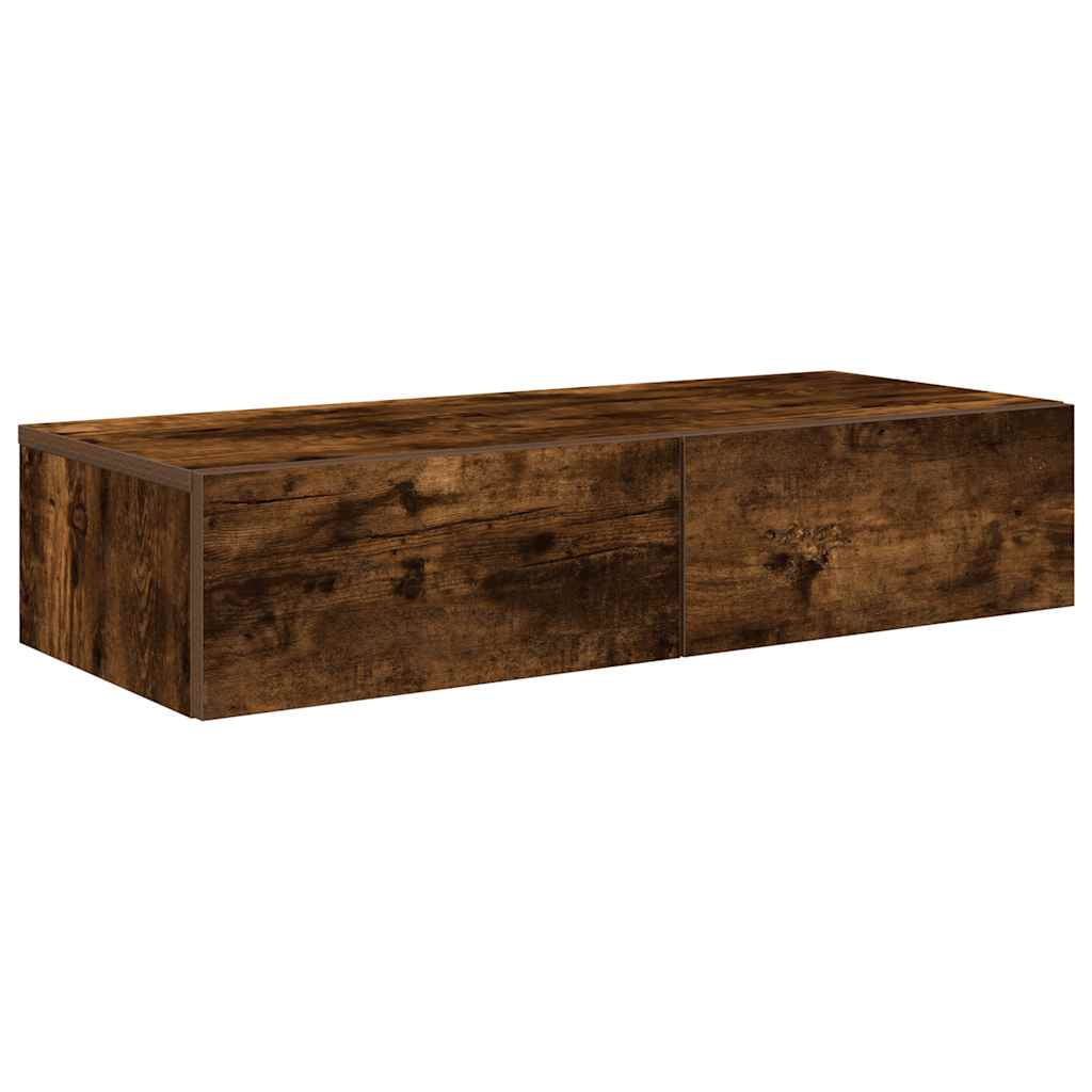 vidaXL Wall Shelf with Drawers Smoked Oak 80x33x17 cm Engineered Wood 2