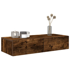 vidaXL Wall Shelf with Drawers Smoked Oak 80x33x17 cm Engineered Wood 3