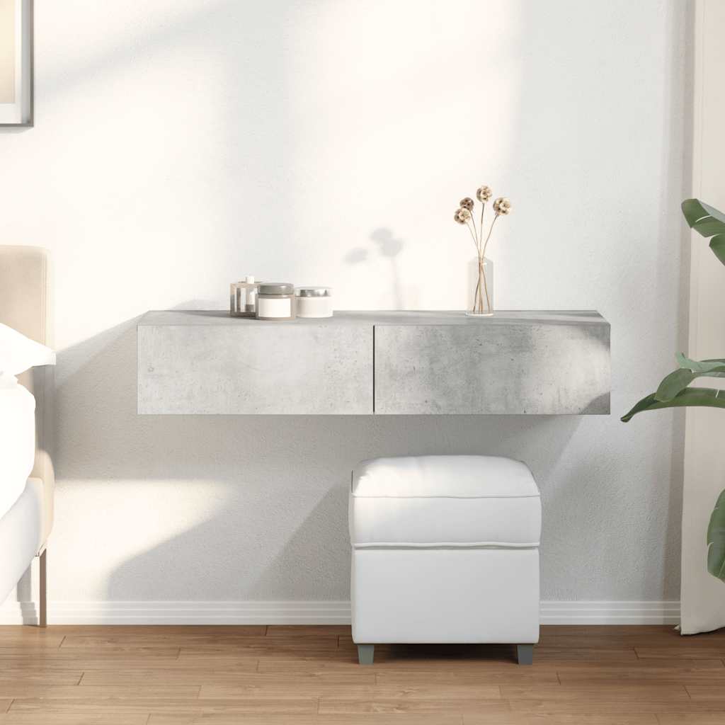 Wall Shelf with Drawers 100x36x19 cm Engineered Wood Concrete grey