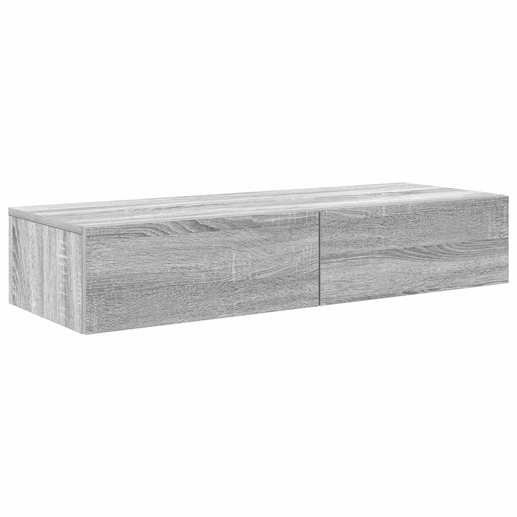 Wall Shelf with Drawers 100x36x19 cm Engineered Wood Grey sonoma