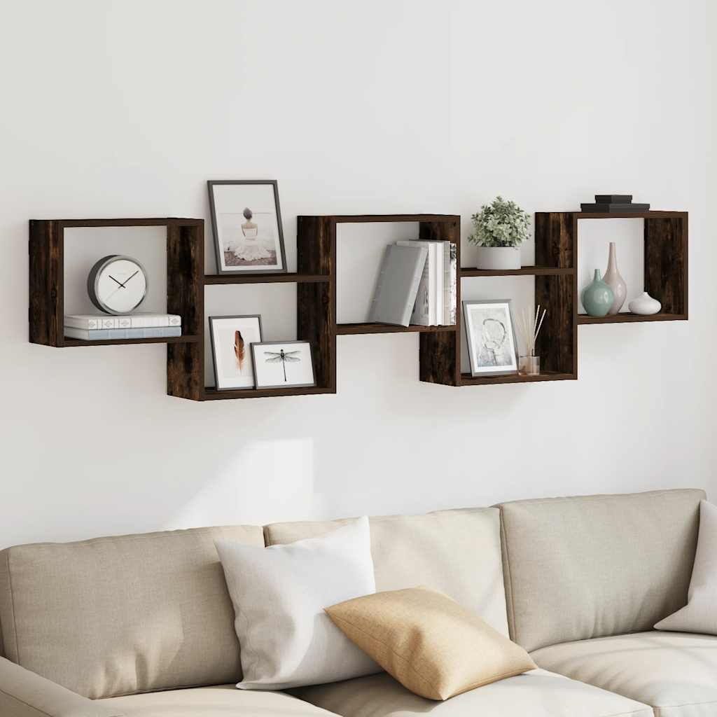 vidaXL Wall Cube Shelf 5 Compartments Smoked Oak Engineered Wood 3