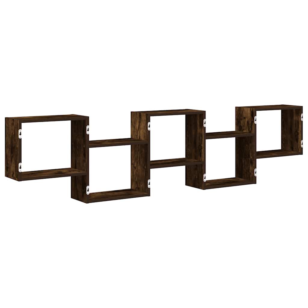 vidaXL Wall Cube Shelf 5 Compartments Smoked Oak Engineered Wood 6