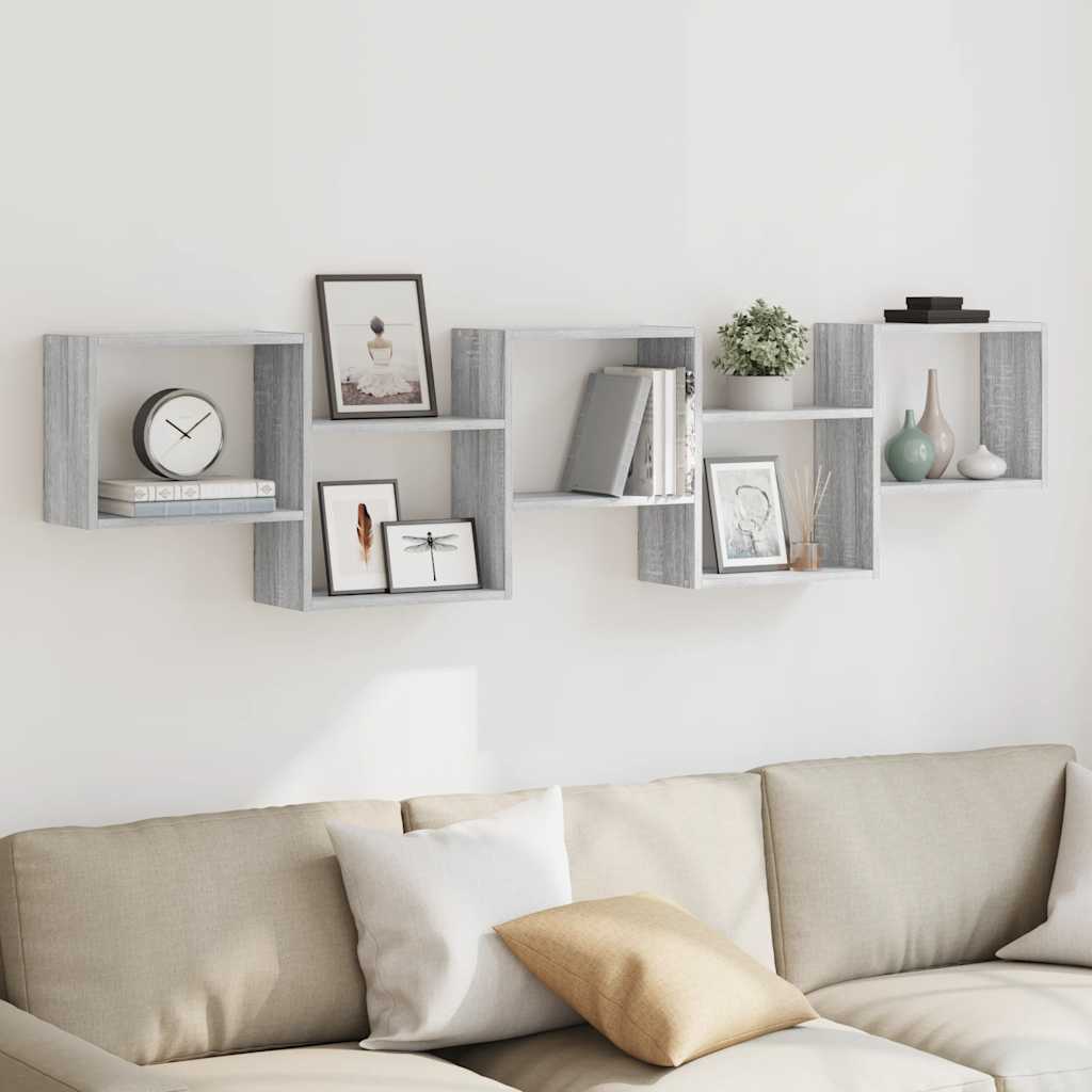vidaXL Wall Cube Shelf 5 Compartments Grey Sonoma Engineered Wood 3