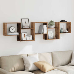 vidaXL Wall Cube Shelf 5 Compartments Old Wood Engineered Wood 3