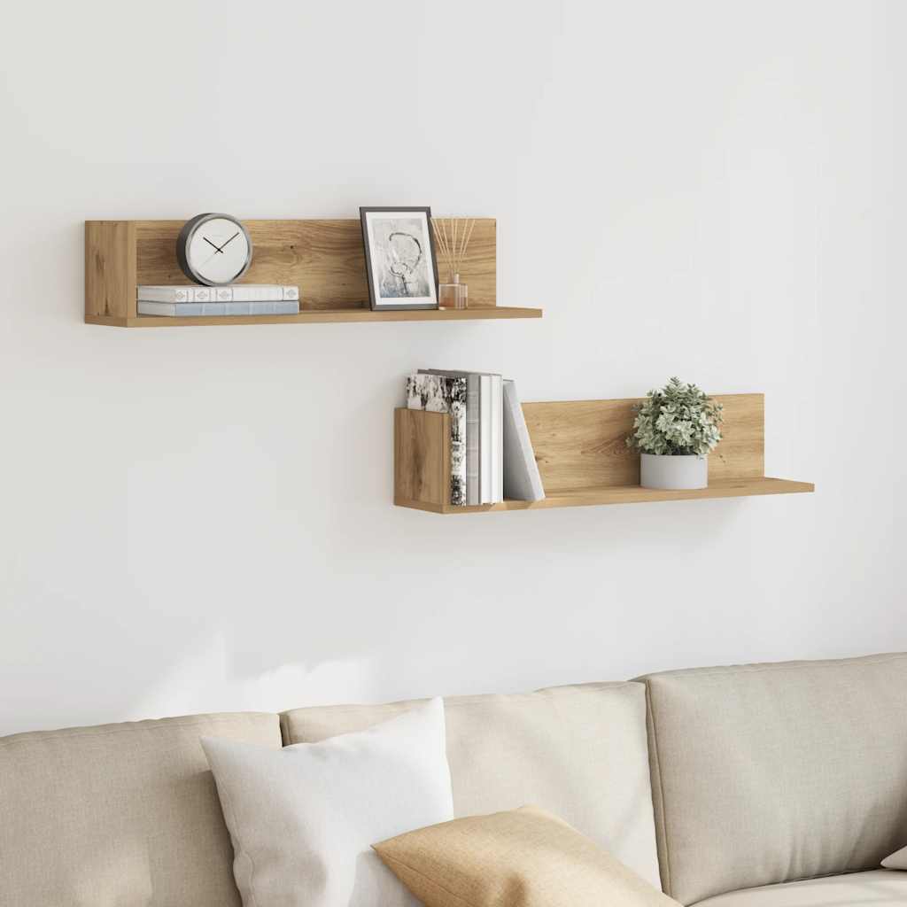 vidaXL Wall Shelves 2 pcs Artisan Oak 75x16.5x16.5 cm Engineered Wood 3
