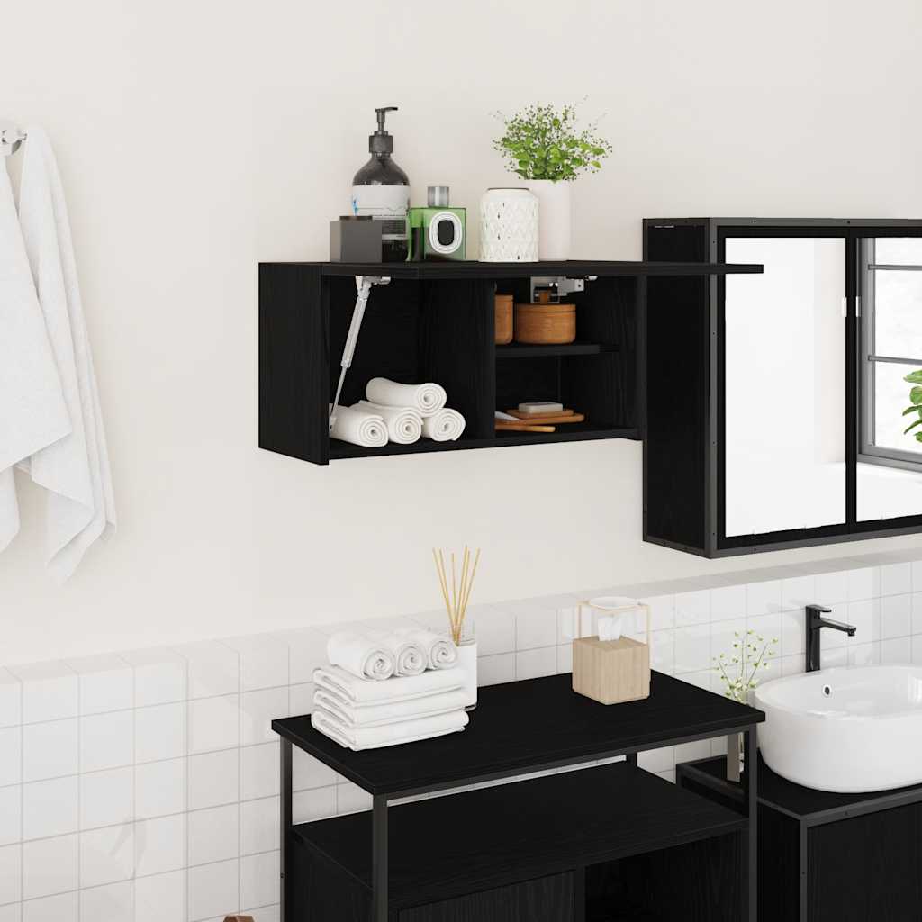 vidaXL Bathroom Wall Cabinet Black 60x25x30 cm Engineered Wood 1