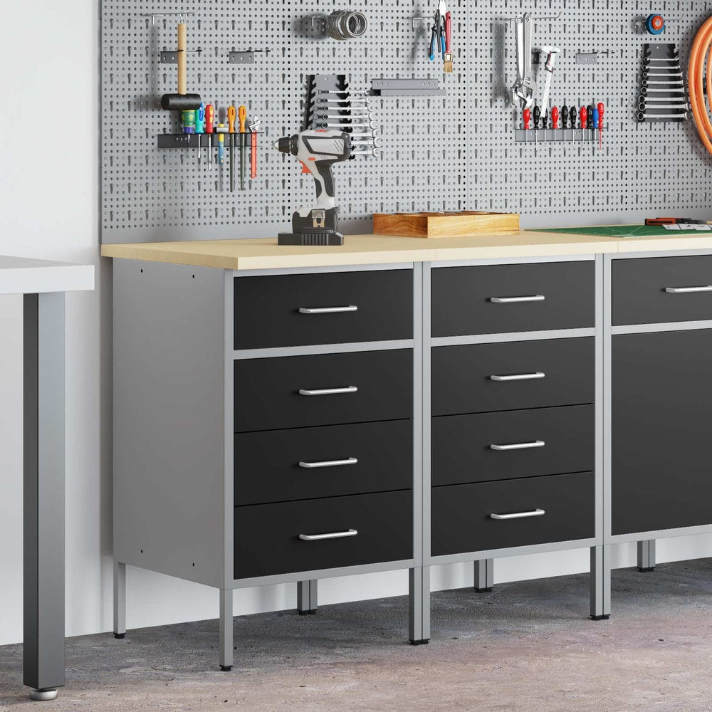 vidaXL Work Cabinet with Drawer 2 pcs Black and Grey 100 x 55 x 85 cm 3