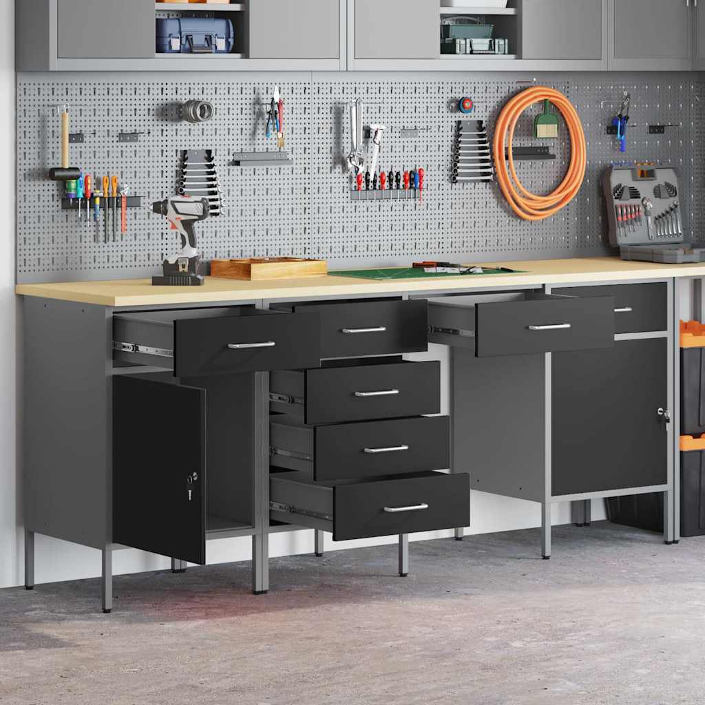 vidaXL Work Cabinet with Drawer 4 pcs Black Engineered Wood and Steel 1