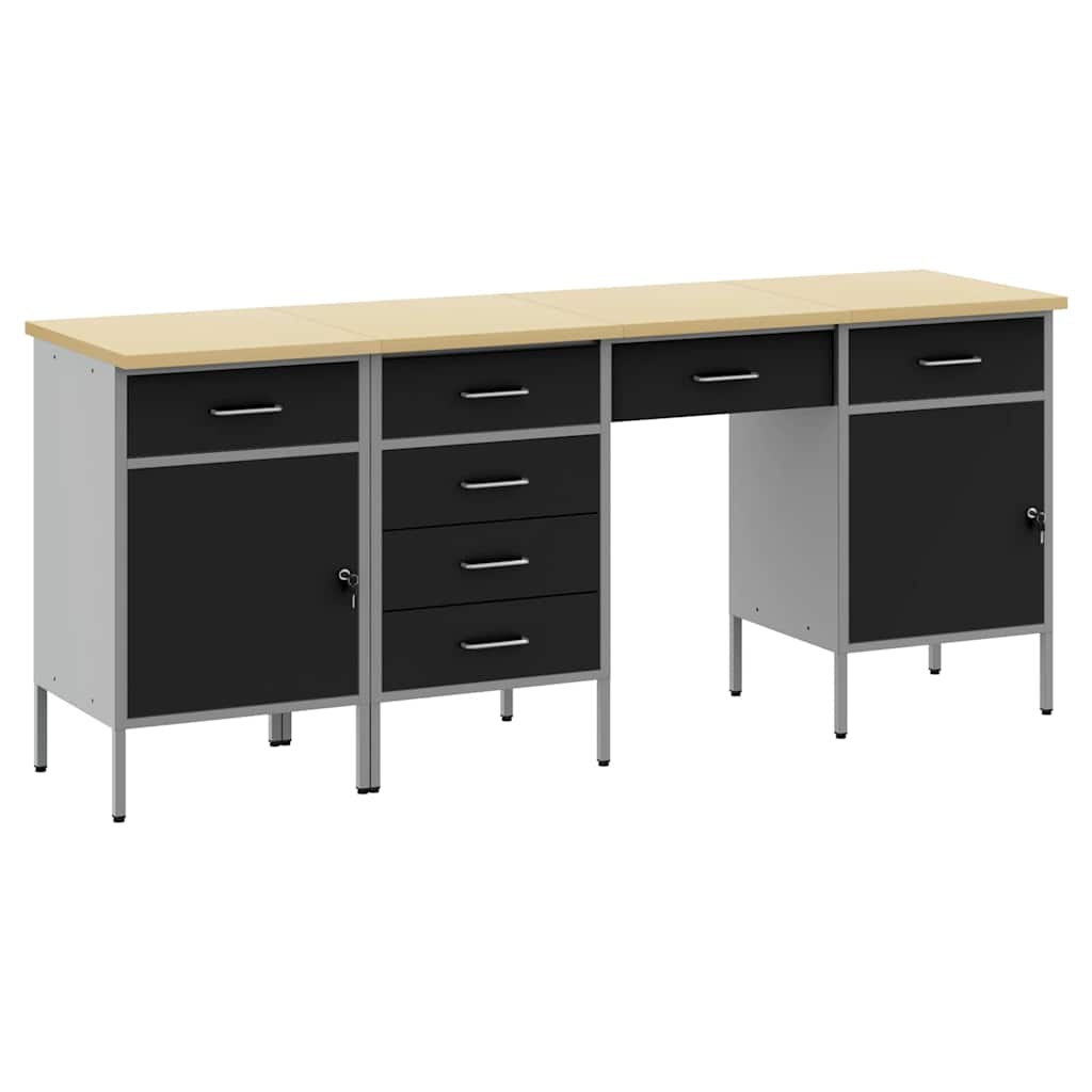 vidaXL Work Cabinet with Drawer 4 pcs Black Engineered Wood and Steel 2