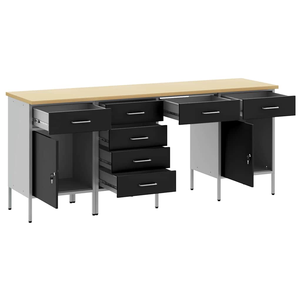 vidaXL Work Cabinet with Drawer 4 pcs Black Engineered Wood and Steel 4