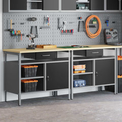 Work Bench Set 8 pcs and Grey 200 x 55 x 200 cm Steel Black 200 cm workbench (2 shelves &1 door)