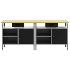 Work Bench Set 8 pcs and Grey 200 x 55 x 200 cm Steel Black 200 cm workbench (2 shelves &1 door)
