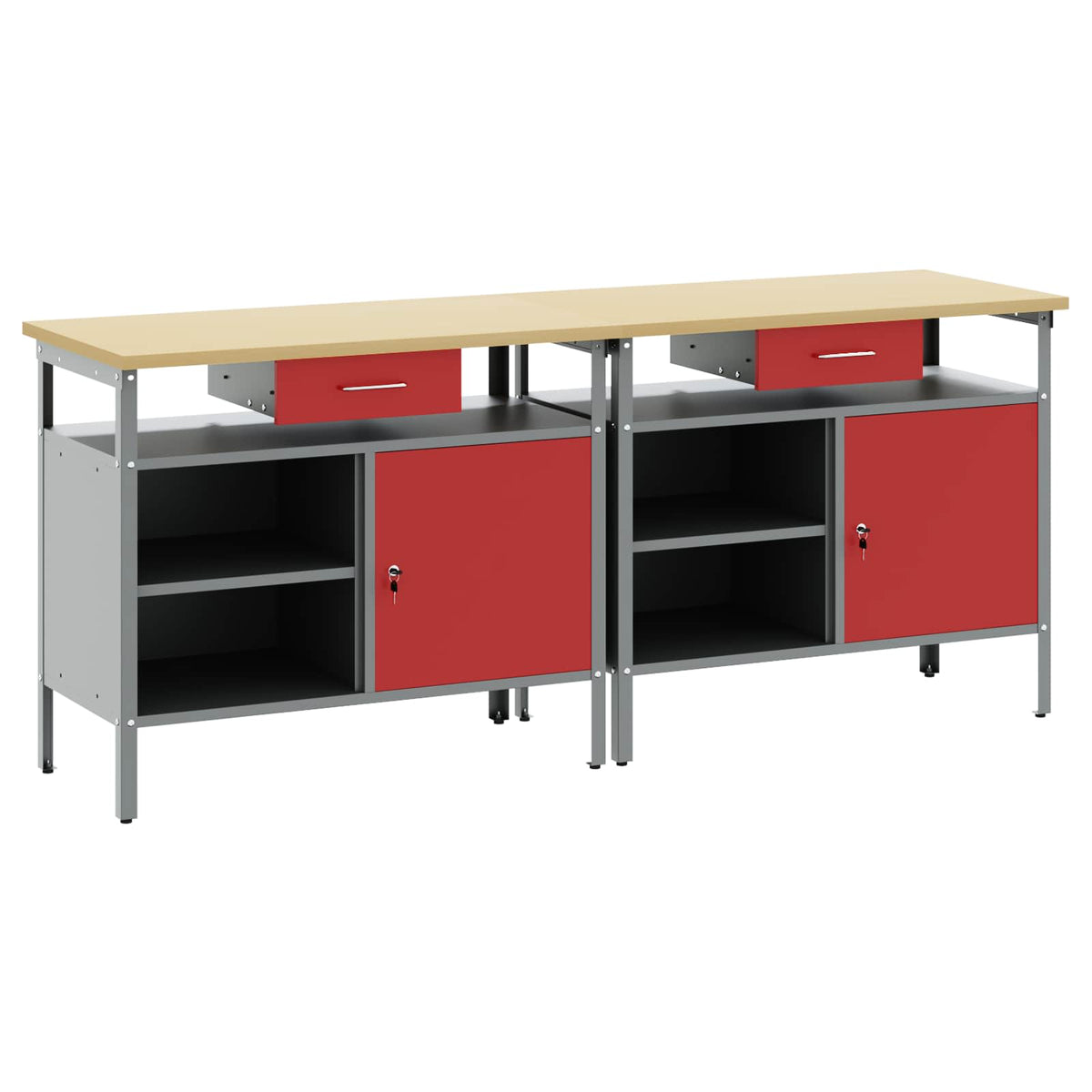 Work Bench Set 8 pcs and Grey 200 x 55 x 200 cm Steel Red 200 cm workbench (2 shelves &1 door)