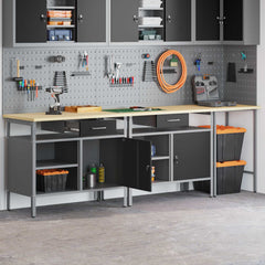 Work Bench Set 8 pcs and Grey 200 x 55 x 200 cm Steel Black and grey 2 x benches (100 cm) +1 x table (55 cm)