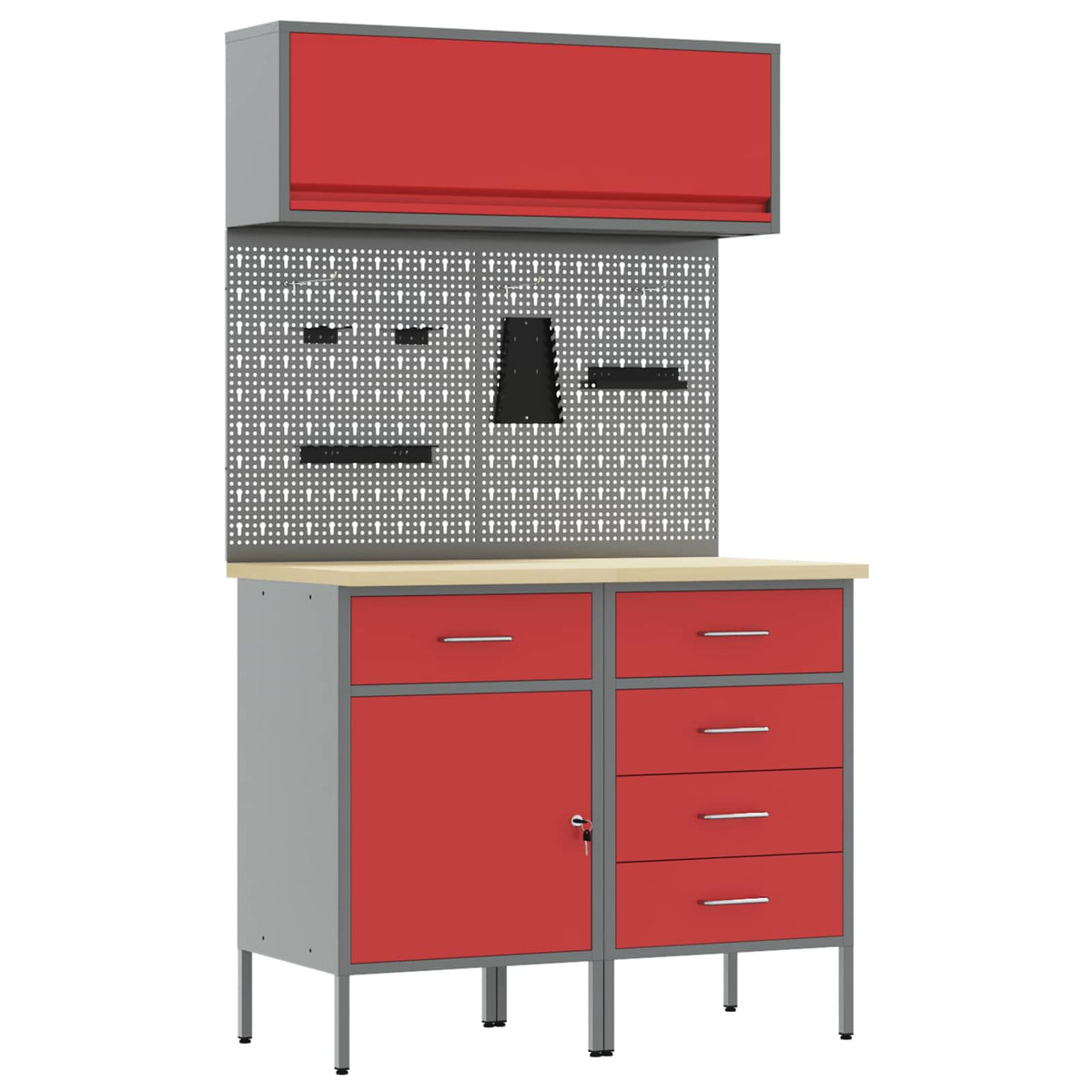 Work Cabinet Set 8 pcs Steel and Engineered Wood Red 100 cm workbench (5 drawers &1 door)