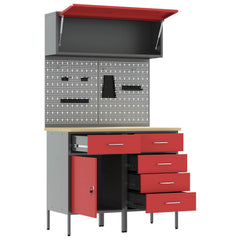 Work Cabinet Set 8 pcs Steel and Engineered Wood Red 100 cm workbench (5 drawers &1 door)