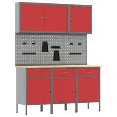 vidaXL Work Cabinet 8 pcs Red and Grey Engineered Wood and Steel 2