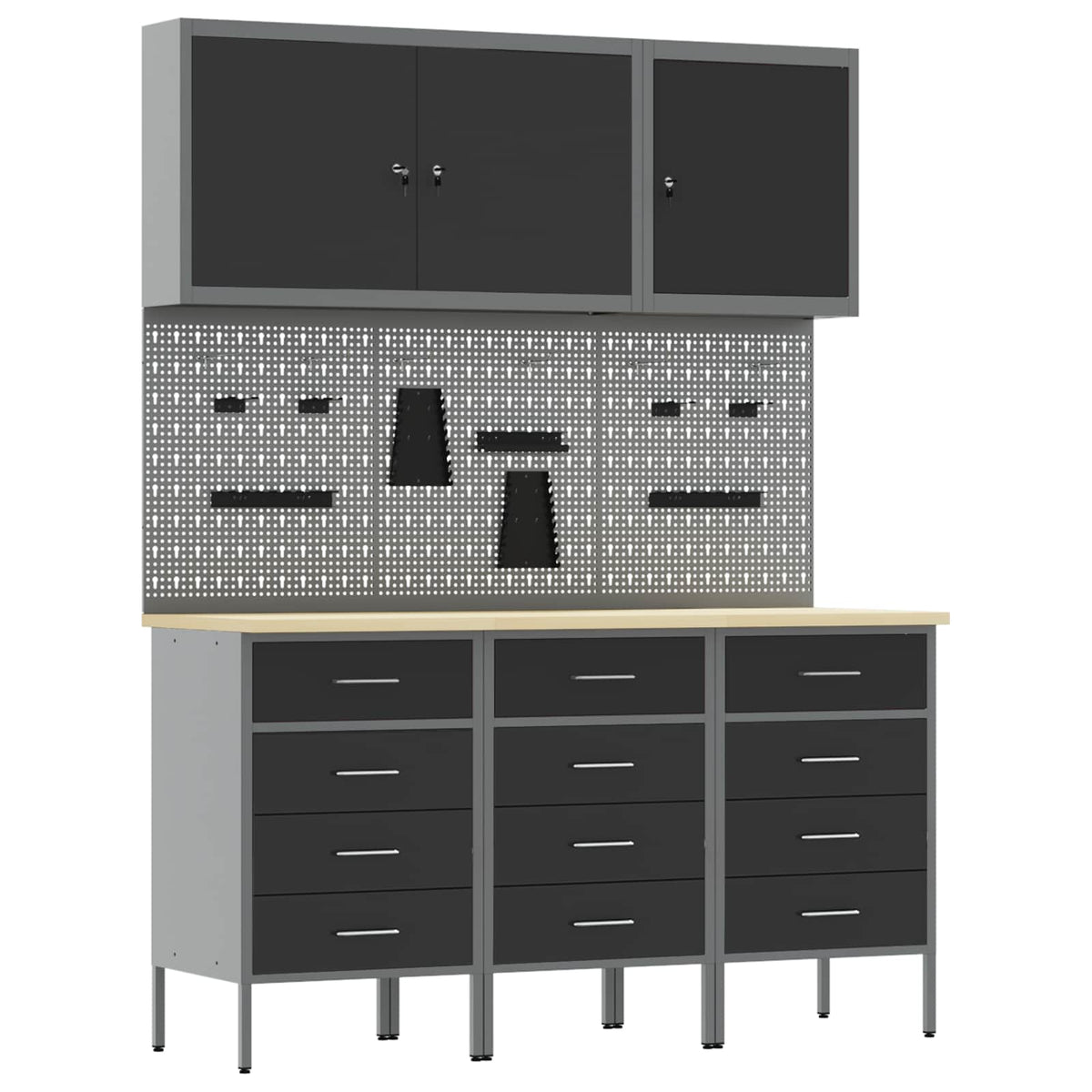 vidaXL Work Cabinet with Drawer 8 pcs Black Engineered Wood and Steel 2