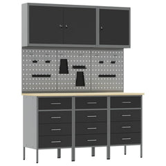 vidaXL Work Cabinet with Drawer 8 pcs Black Engineered Wood and Steel 2