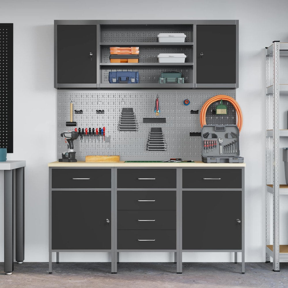 vidaXL Work Cabinet with Drawer 7 pcs Black Engineered Wood and Steel 4