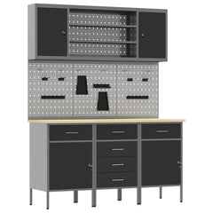 vidaXL Work Cabinet with Drawer 7 pcs Black Engineered Wood and Steel 2