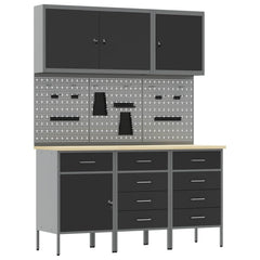 vidaXL Work Cabinet 8 pcs Black and Grey Engineered Wood and Steel 2