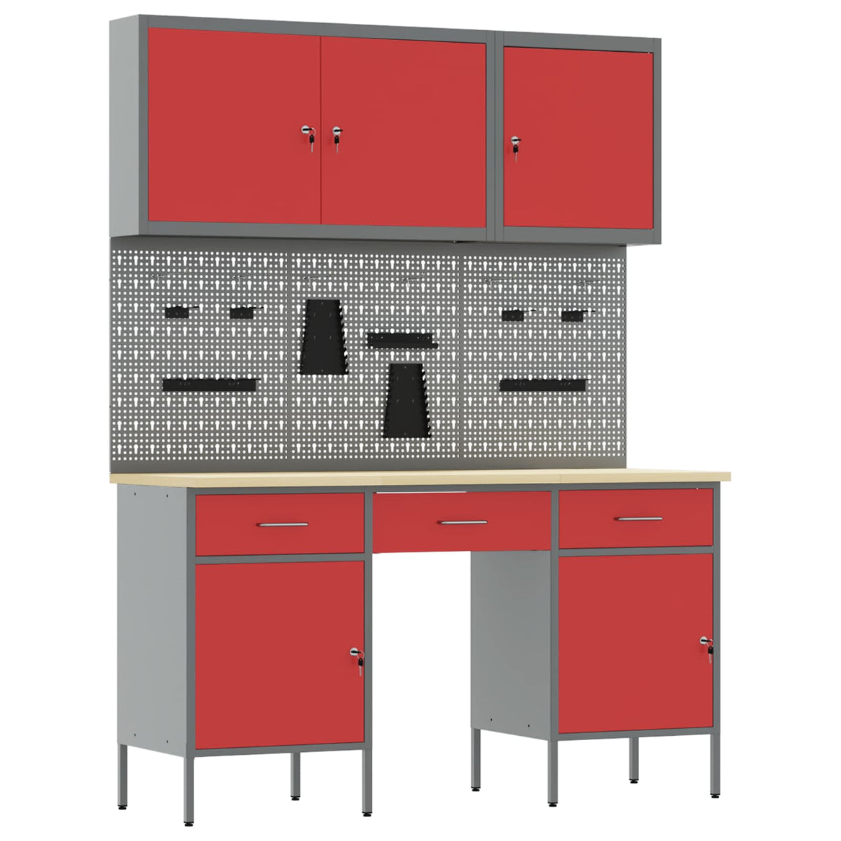 vidaXL Work Cabinet 8 pcs Red and Grey Engineered Wood and Steel 2