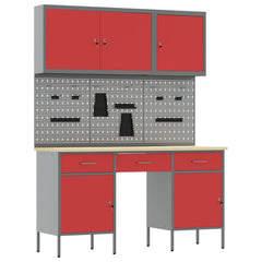 vidaXL Work Cabinet 8 pcs Red and Grey Engineered Wood and Steel 2