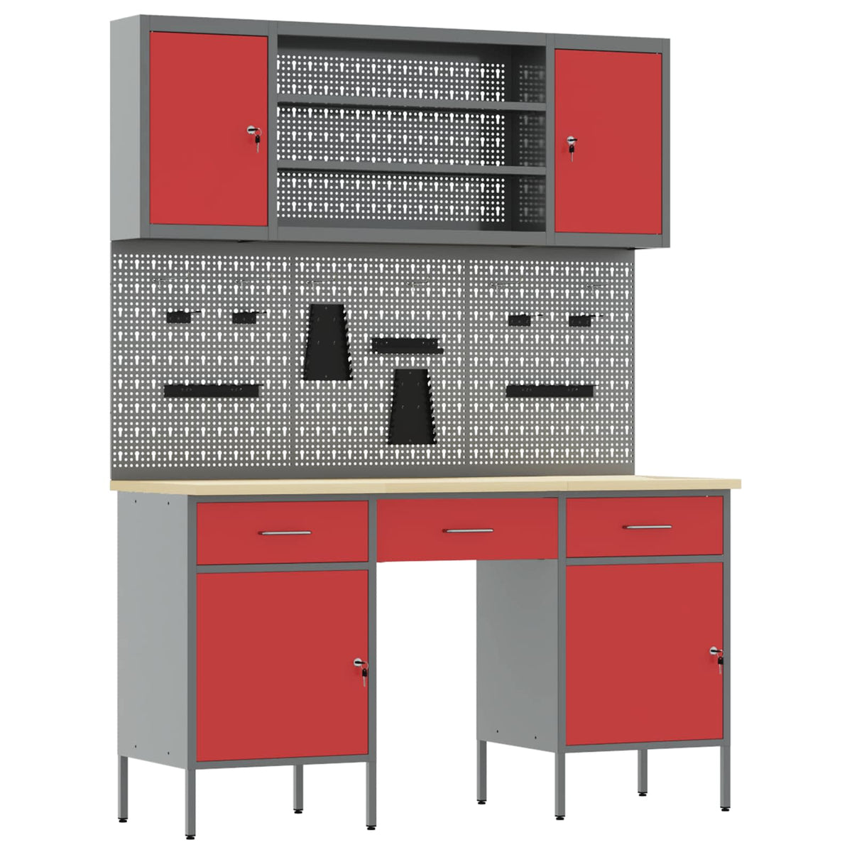 vidaXL Work Cabinet 7 pcs Red and Grey Engineered Wood and Steel 2